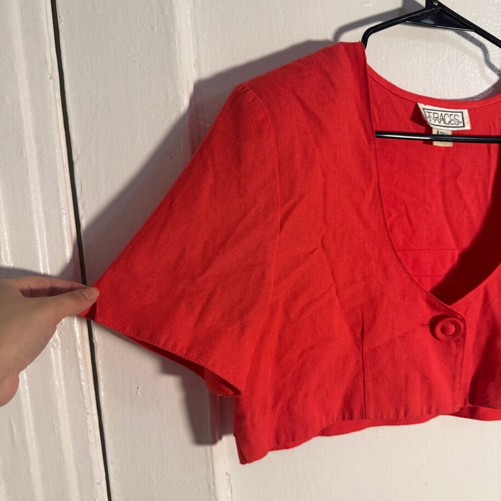 Vintage Traces Red Linen Blend Cropped Bolero Festival Top Sz 12 evening summer - Picture 2 of 9